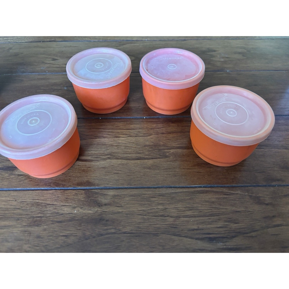 Tupperware 1229 Orange Snack Cups 4oz Storage Containers With Lids 4 Vintage